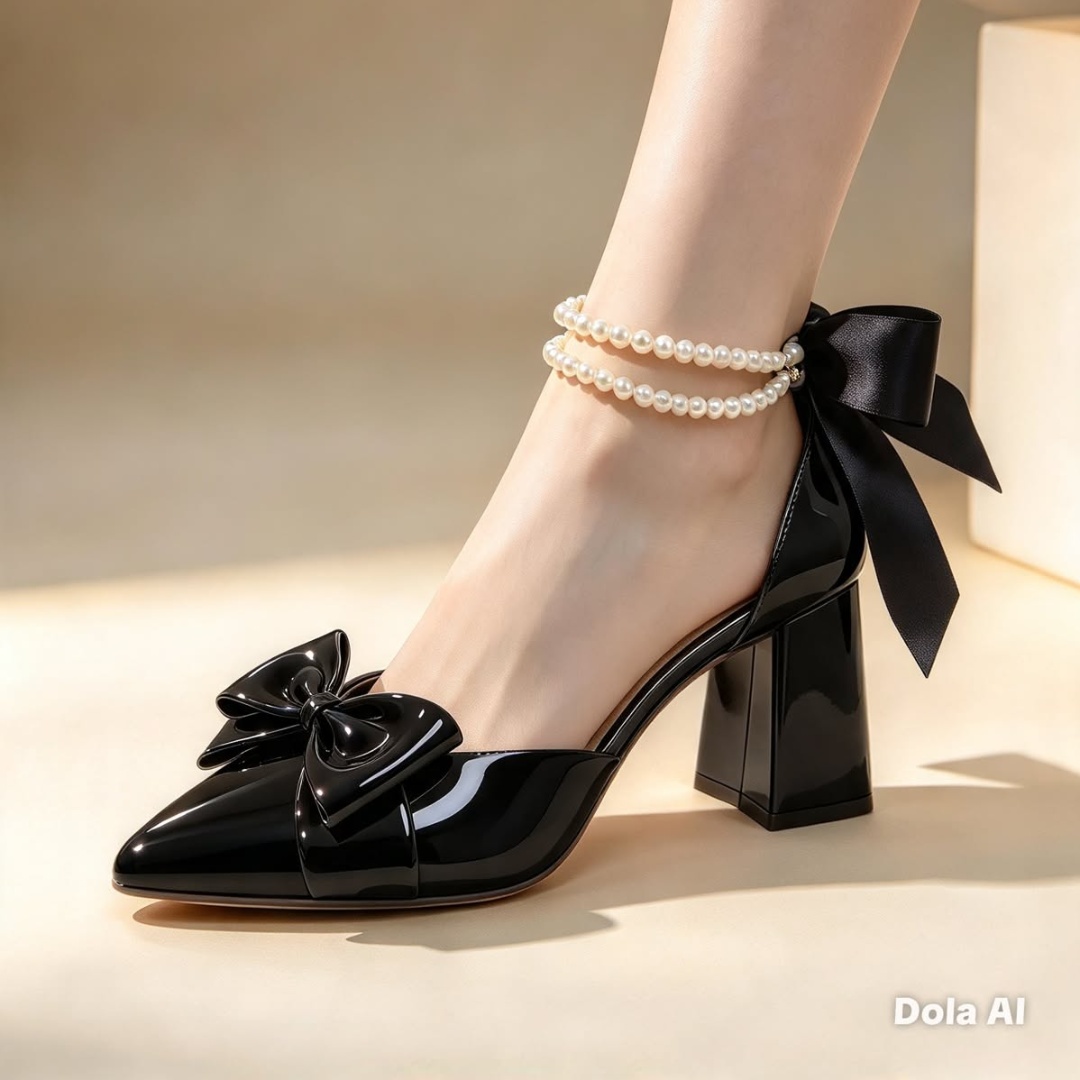 Stiletto Cute Negro Charol Taco Cuadrado X7