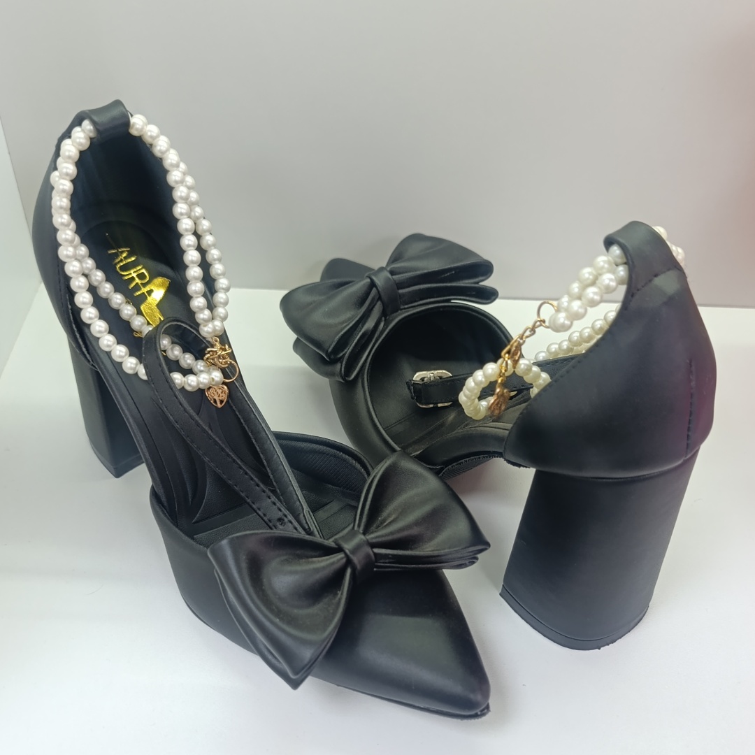 Stiletto Cute Negro Taco Cuadrado X9